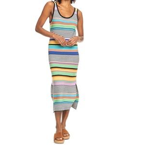 Roxy Sunshine Bouquet Striped Sleeveless Multi-Color Knit Midi Dress
